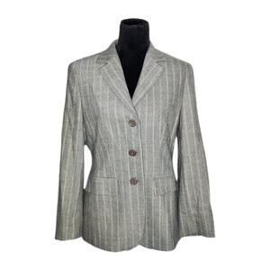 Caractere Women's Gray Pinstripe Wool Blend Smart Business Blazer Jacket Size 10